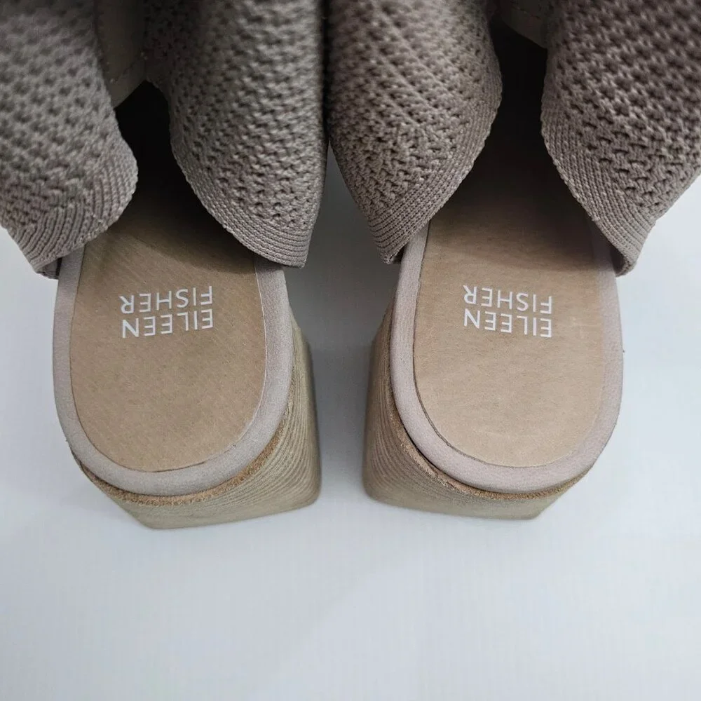 Eileen Fisher Gavis Peep Toe Bootie Womens 9 Blush Knit Block Heel Neutral NEW